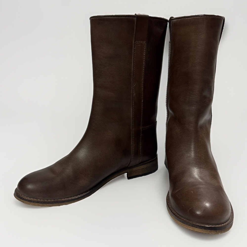 Ivylee Copenhagen Brown Leather Mid Calf Pull On Boots Simone Size 38 US 7.5